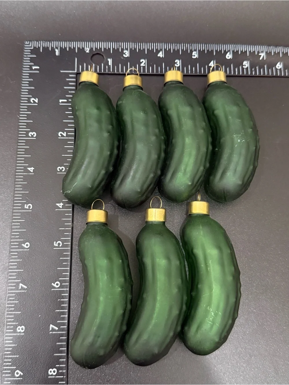 Lot 7 Vintage Handblown Glass 3.75” Pickle Ornaments
